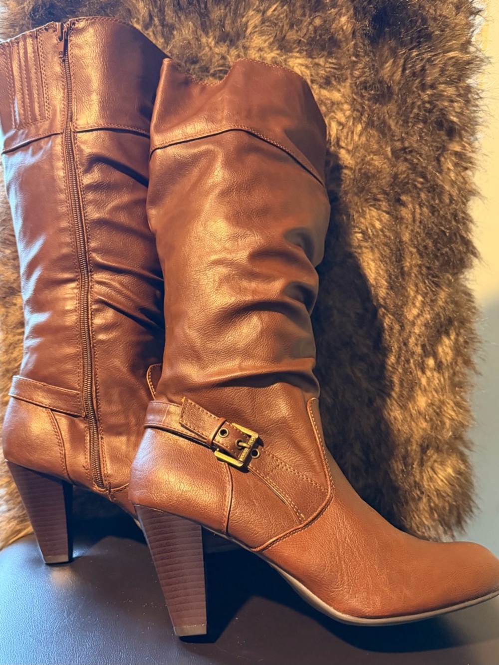 G by Guess Women's Tall Slouchy Leather Boots in Warm Brown - Picture 3 of 8